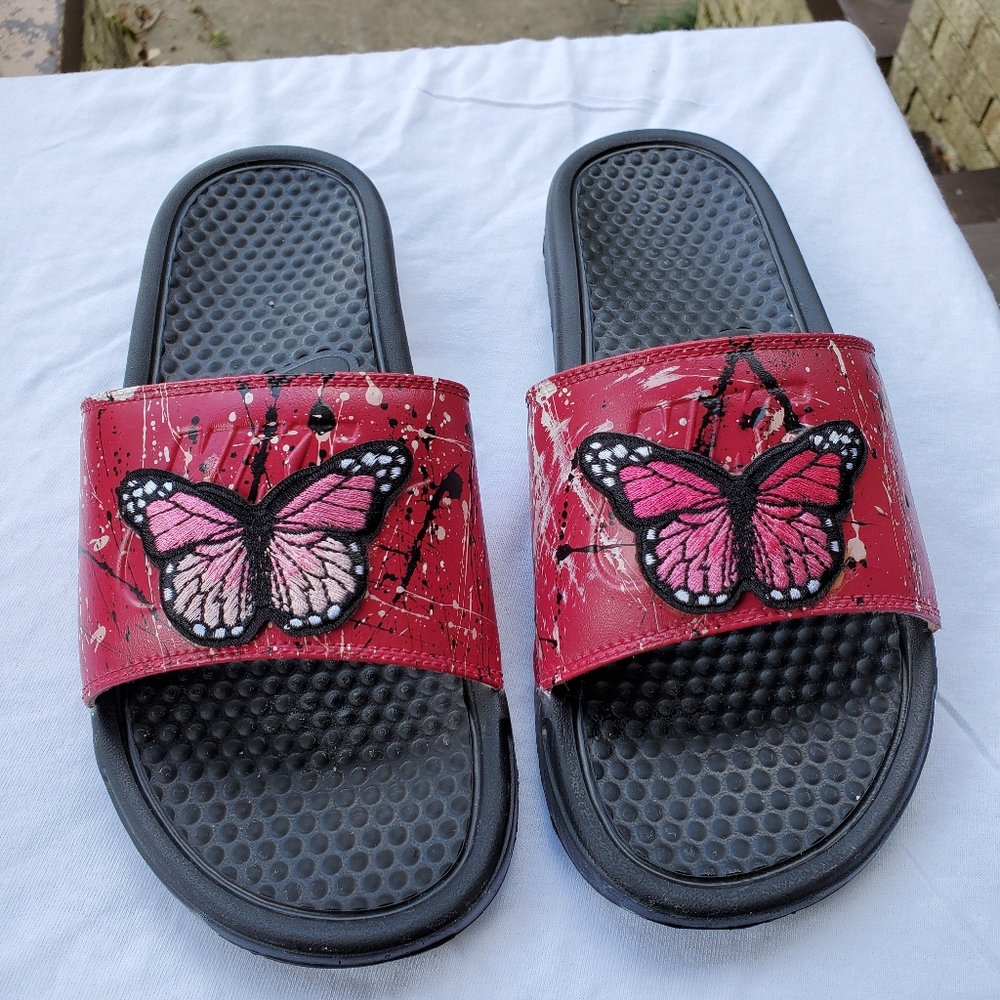Magenta Custom Splatter Slides Butterfly